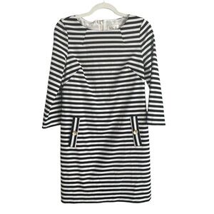 Eliza J Black and White Strip Long Sleeve Dress with Gold Buttons Size 4